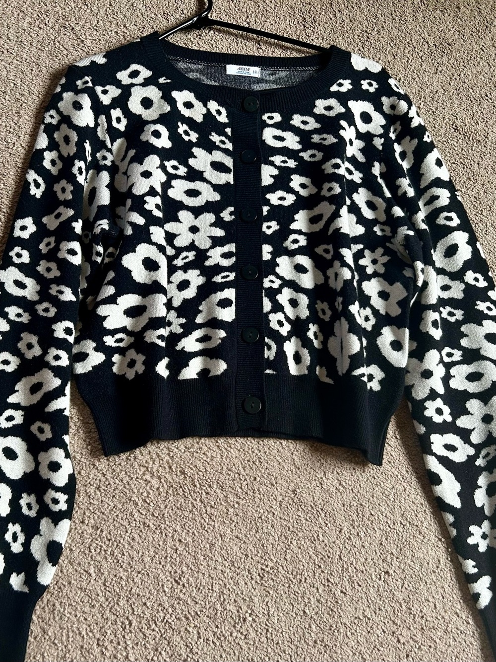 Ardene Black and White Floral Button-Up Cardigan